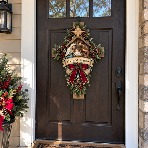 The True Meaning of Christmas – 3D Nativity Cross Wreath