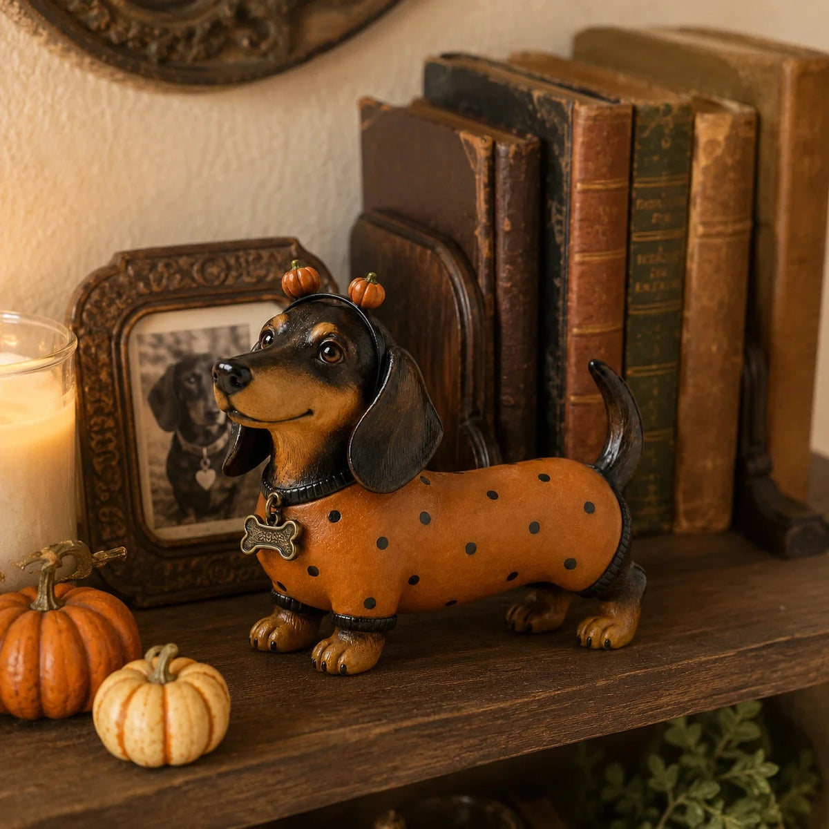 🐕Cute Halloween Dachshund Pumpkin Resin Figurine