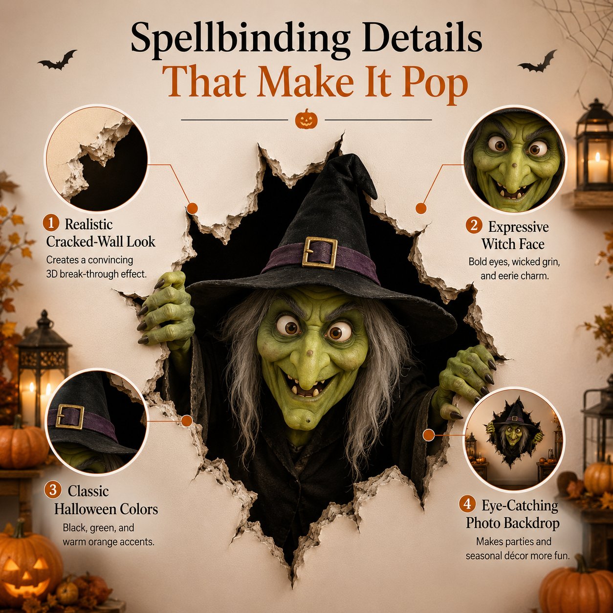 Halloween Witch Break-In 3D Wall Decal
