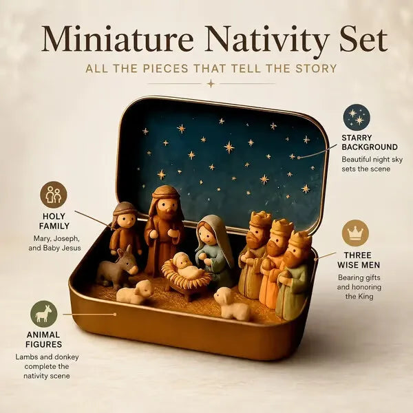 🔥Last Day 49% OFF - ✝️Religious Pocket-Size Mini Nativity Scene Set with Storage Box
