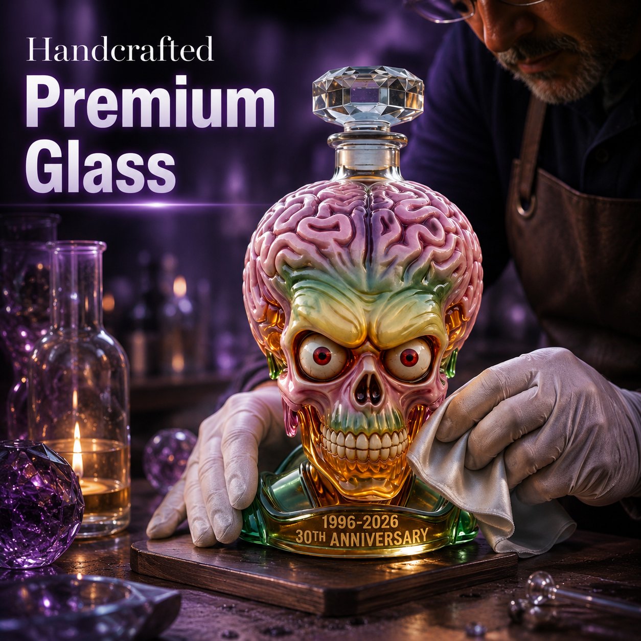 🧠 Alien Skull Glass Liquor Decanter