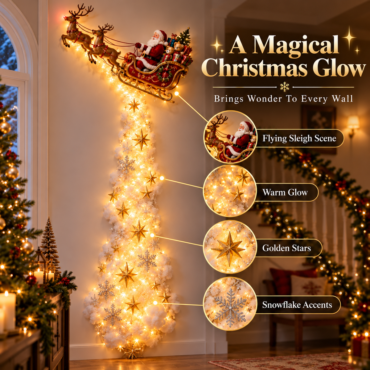 Christmas Magic Trail Wall Light by day and night
