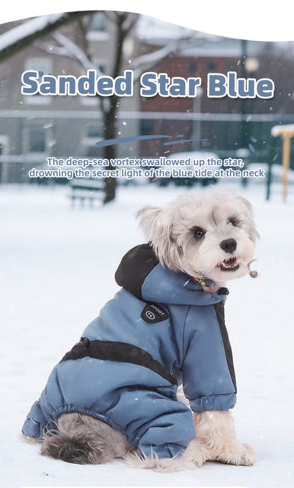 Dog Winter Snowsuit — Graphene Thermal Lining, Full Four-Leg Coverage, Hooded, Water-Resistant