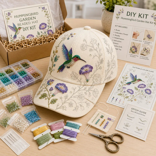 🐦🌸 Premium Hummingbird Garden Beaded Hat DIY Kit | DIY Handmade Floral Cap Decor 🌿🪡✨