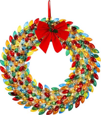 Multicolor Lighted Christmas Bulb Wreath