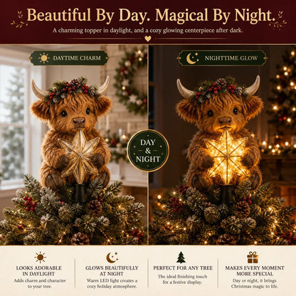 🎄Illuminated tree topper “Baby Highland cow with star”✨