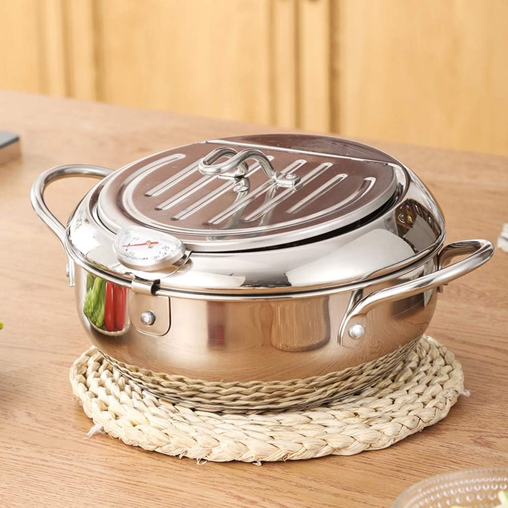 🍤🌡️ Japanese-Style Frying Pot – 304 Stainless Steel with Thermometer & Draining Basket