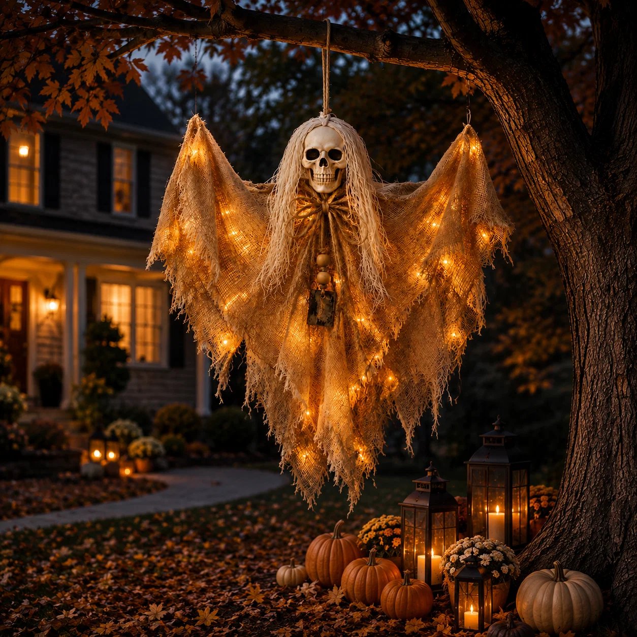 Lighted Winged Skeleton Ghost Halloween Décor