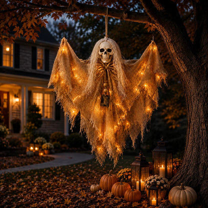 Lighted Winged Skeleton Ghost Halloween Décor