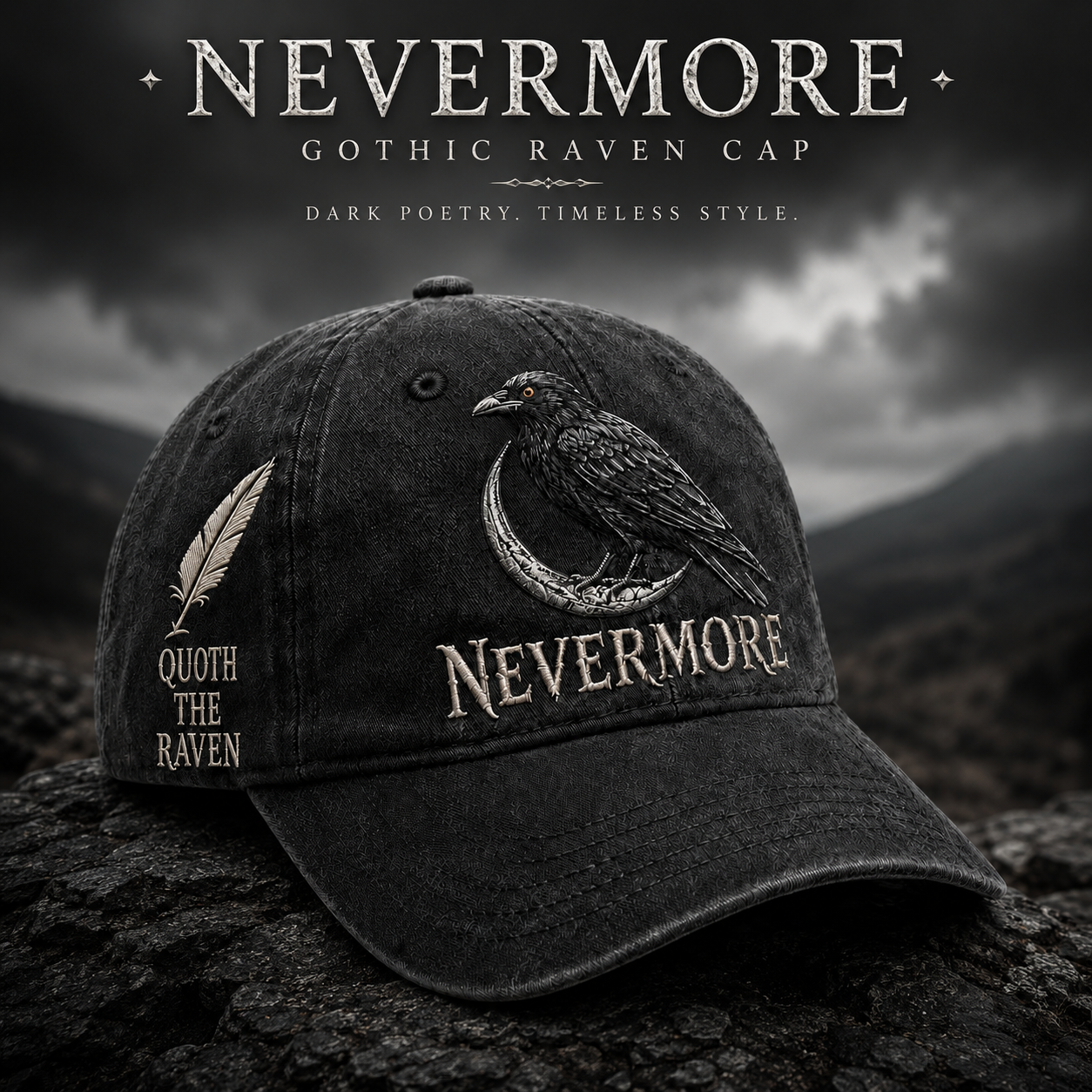 ⬛🐦Nevermore Raven Vintage Cap | Gothic Bird Lover Hat