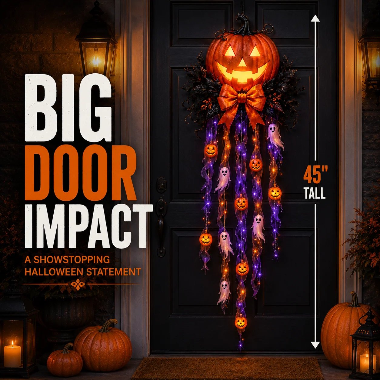 👻🎃 Spooky Glow Door Cascade – Lighted Halloween Pumpkin & Ghost Entry Decor