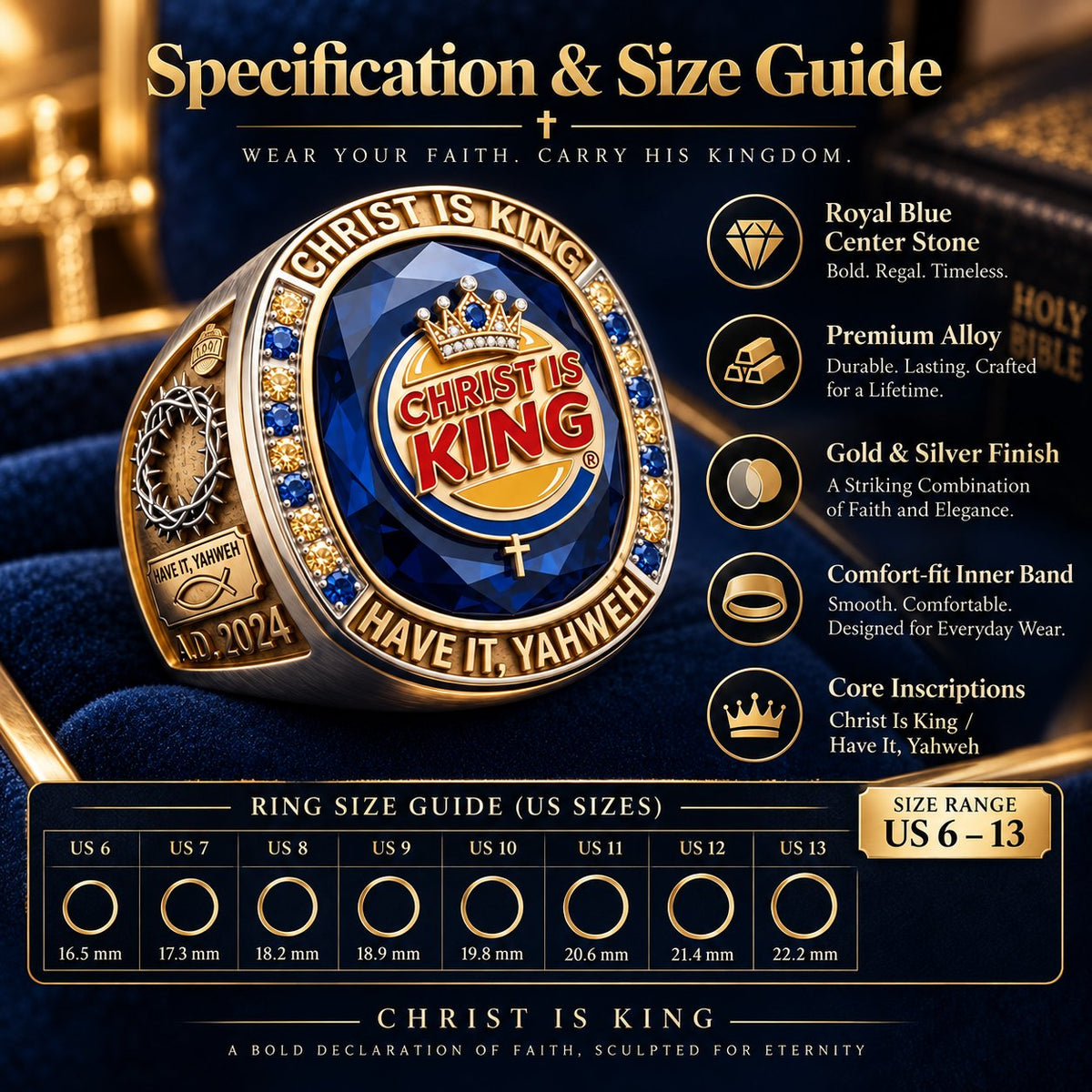 Christ Is King 3D Sculpted Ring | Armor-Grade Devotion ✨👑