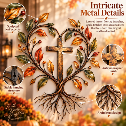 ✝️🍂 Faith & Harvest Tree Wall Art – Rustic Autumn Christian Metal Decor