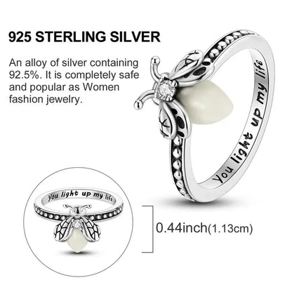 🔥Firefly Glow Ring S925 Silver – ✨Luminous Nature-Inspired Zircon Ring for Women | Cute Night Glow Jewelry Gift for Her