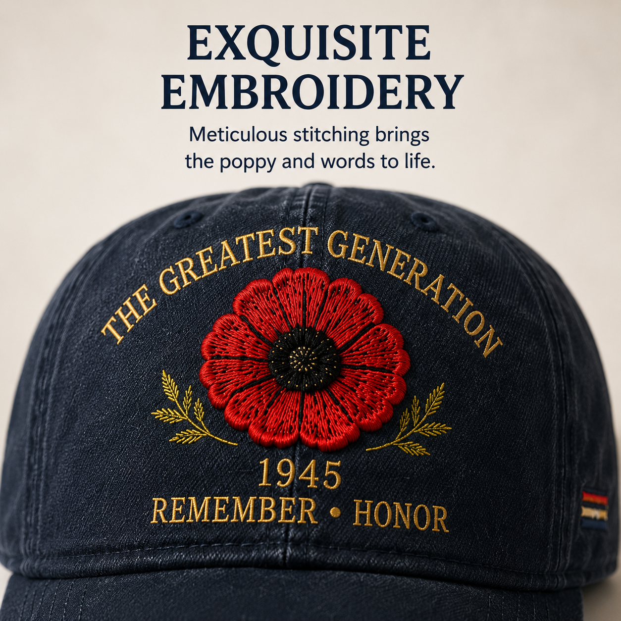 The Greatest Generation 1945 Memorial Poppy Cap – Remember & Honor