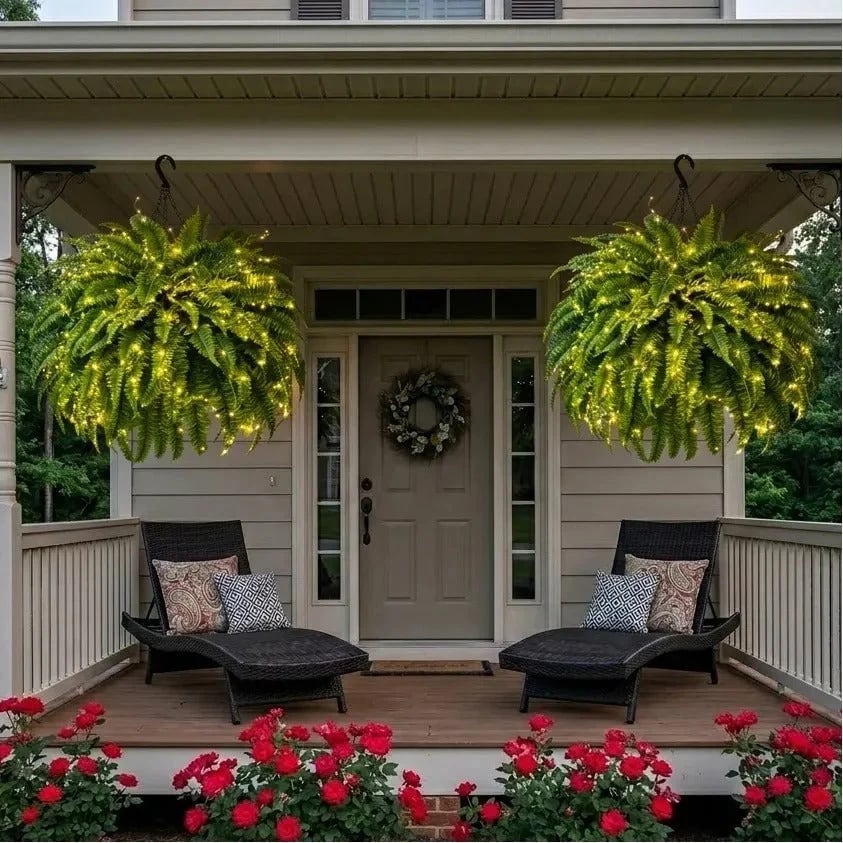 💛Glowing Boston Ferns with Lights – 🌿 Zero Watering, Zero Maintenance
