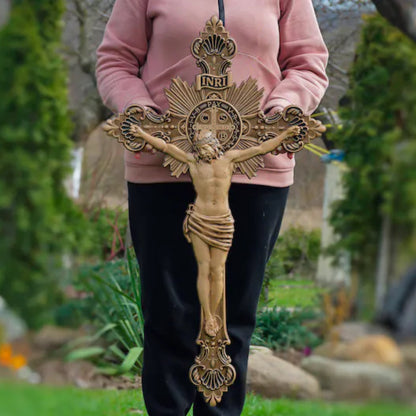 St. Benedict Exorcism Cross wood carved - Bless you and your family - Christian gift presentation