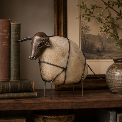 Vintage Stone-Look Bull Figurine
