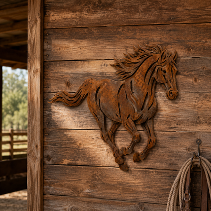 Rustic Running Horse Metal Wall Decor