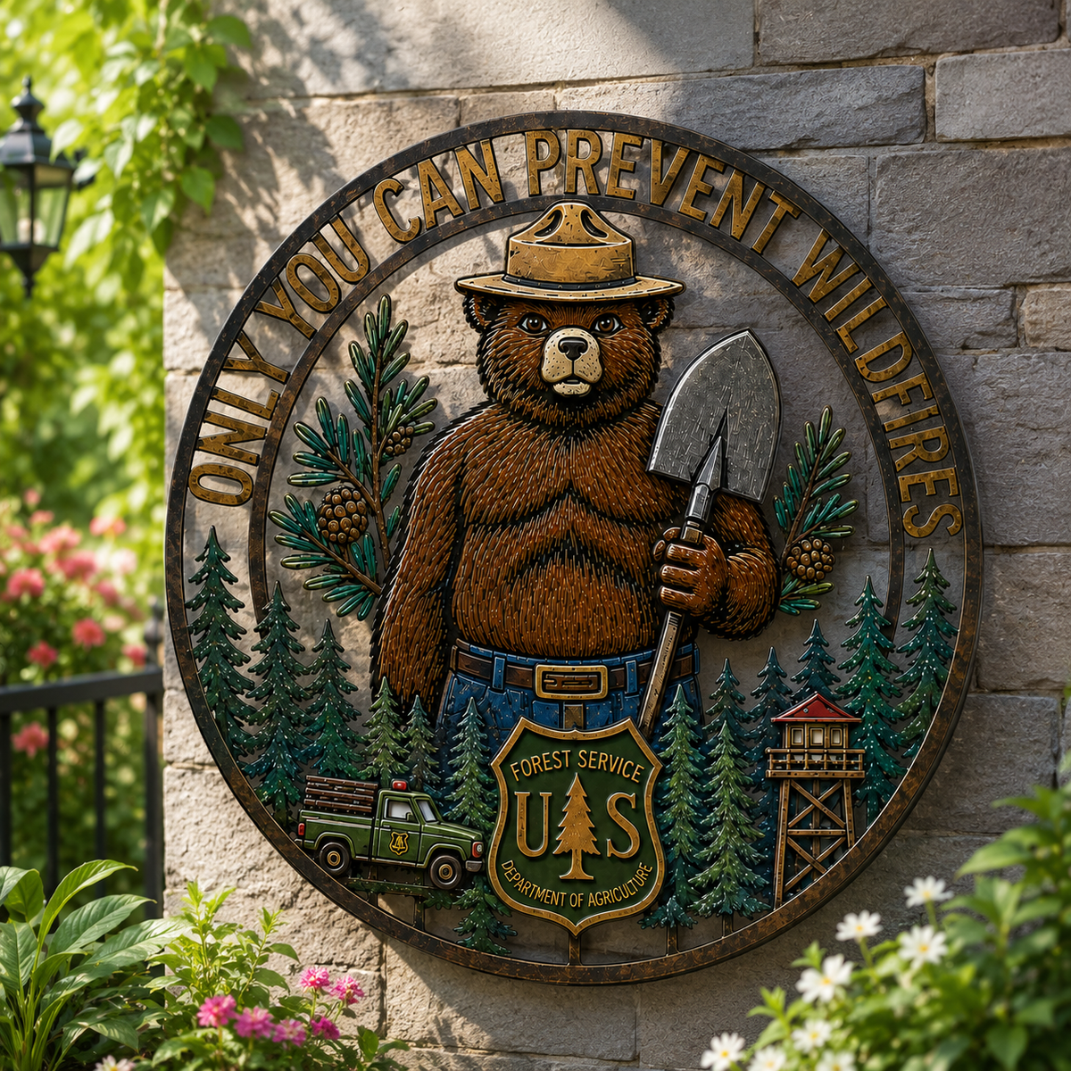🐻🌲 Vintage Wildfire Prevention Bear Wall Sign – Rustic Forest Cabin Decor