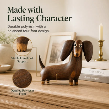 💯💡Whimsical Wood-Look Dachshund Sculpture