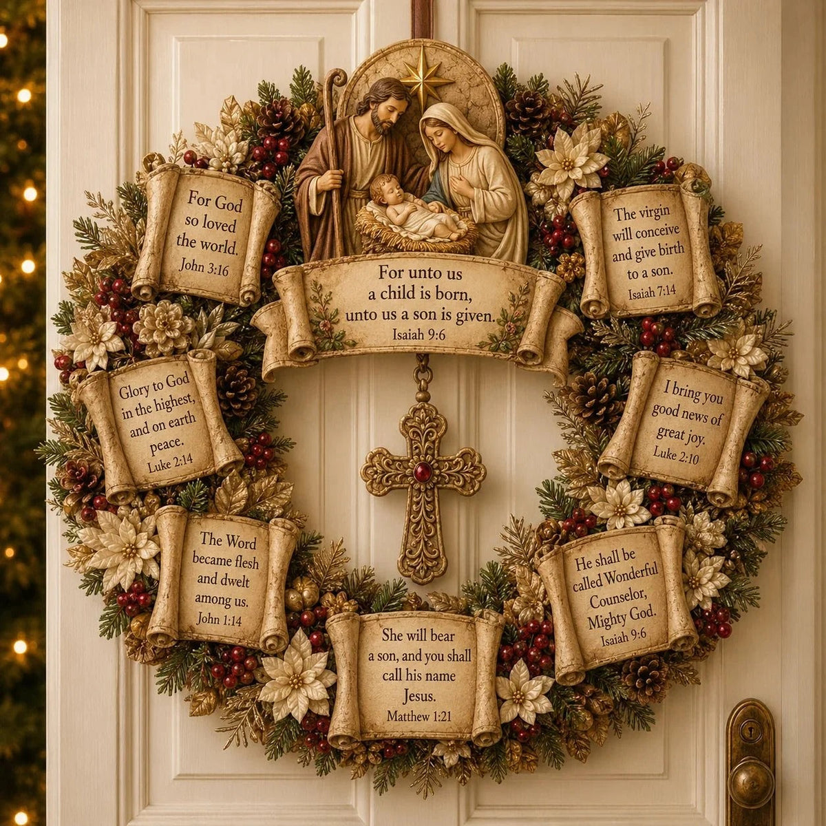 Customer close-up of illuminated angel Christmas wall decor