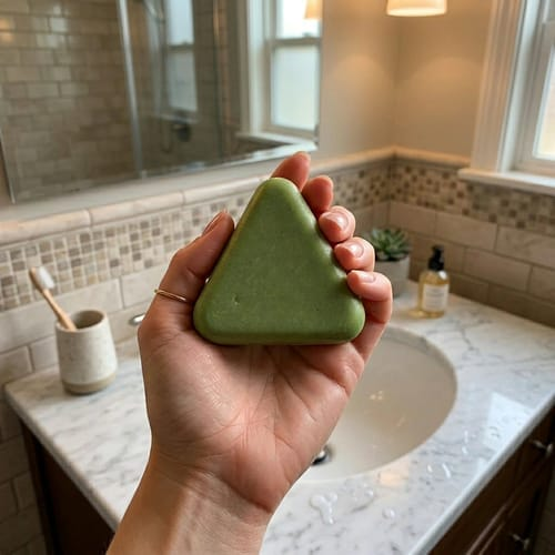 Customer holding herbal shampoo bar
