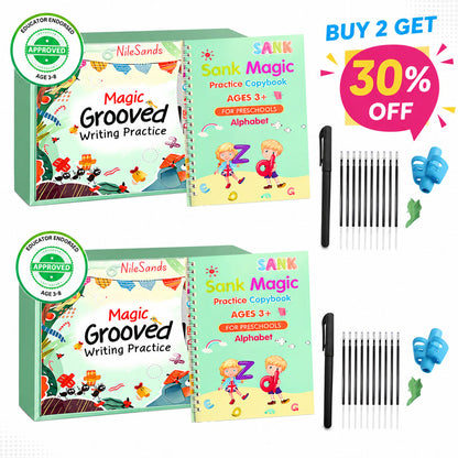 📚 Reusable Kids Handwriting Practice Set – 4 Learning Books with Magic Tracing Pen ✏️✨