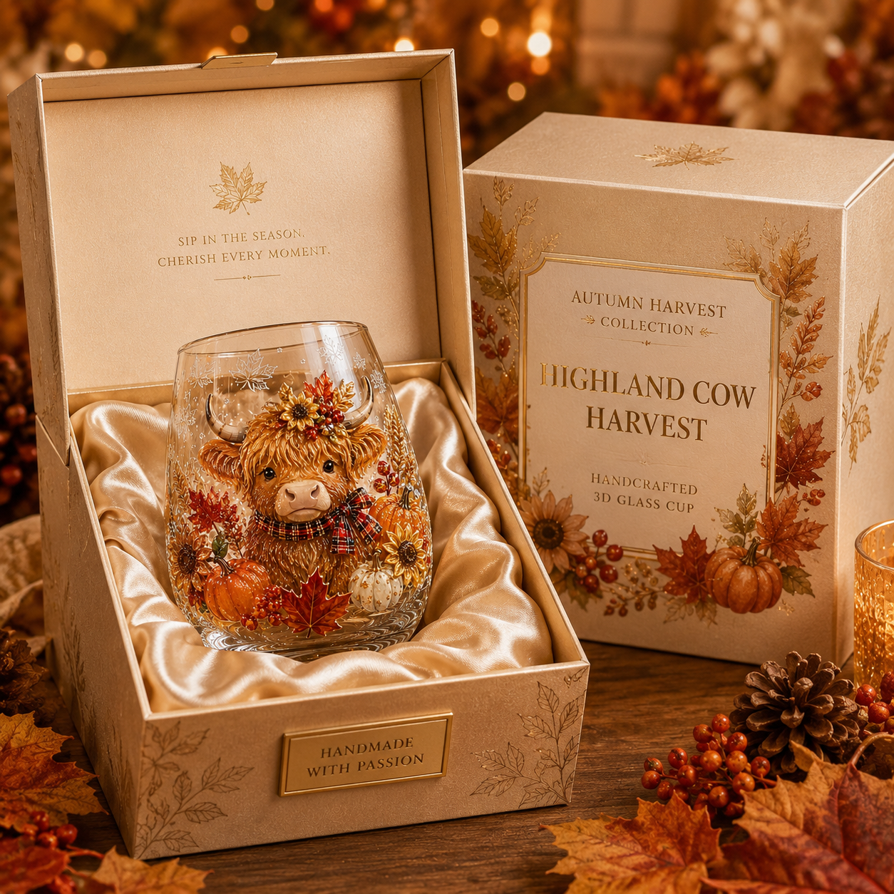 🍂✨Autumn Harvest 3D Glass Cup Gift Set – 6 Festive Designs