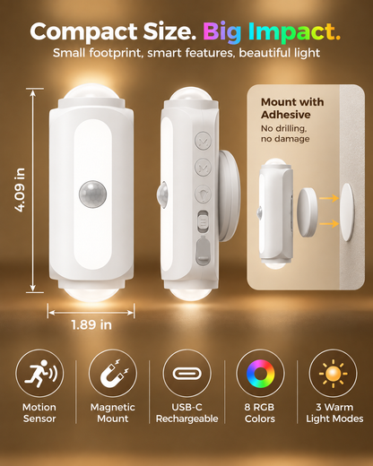 Smart Motion Sensor Wall Light – Rechargeable RGB & Warm Light