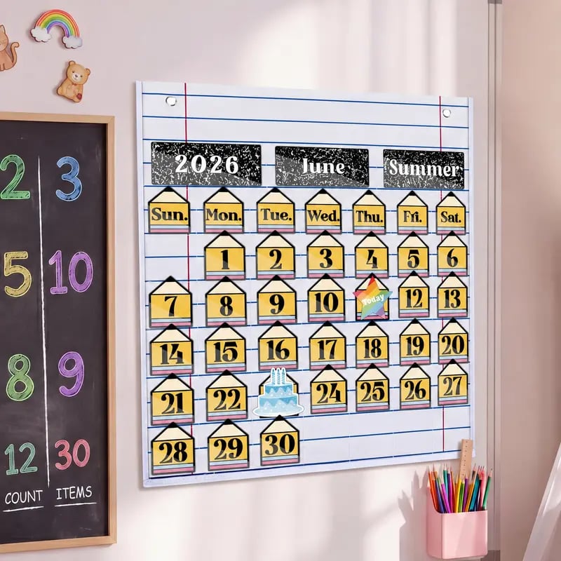 🍎📅 Back to School 2026-2028 Classroom Pencil Calendar Pocket Chart | Fun Learning Tool for Teachers