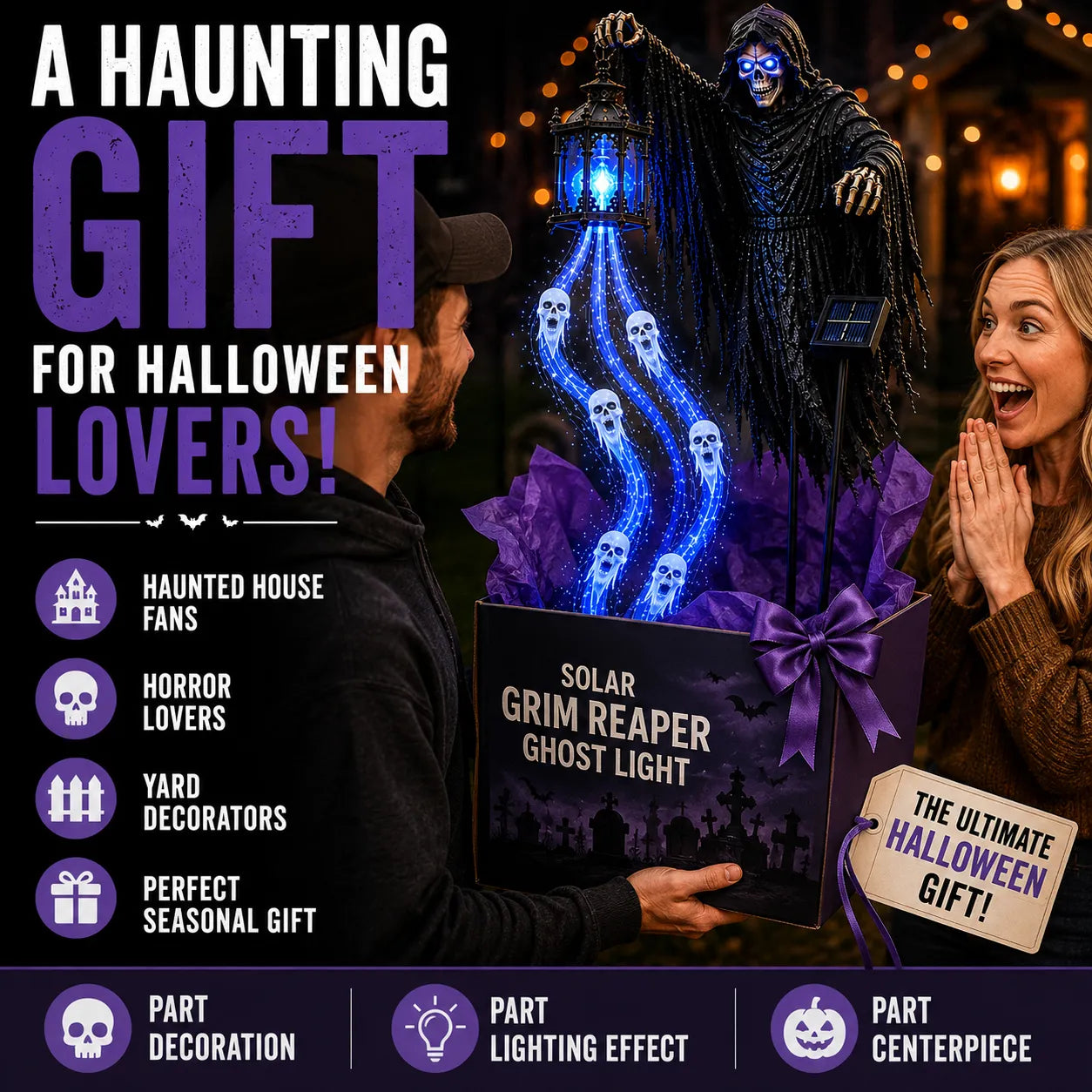 💀🔵 Solar Grim Reaper Yard Stake Light — Summon a Haunting Glow to Your Halloween Yard! 👻🏮