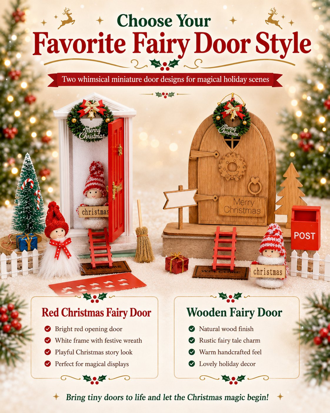 🎅 Magical Christmas Door Decoration – Create A Whimsical Holiday Wonderland At Home✨22 Pcs Red Foam Fairy Door Kit