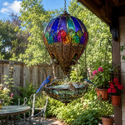🌈 Stained Glass Hot Air Balloon Bird Feeder Fountain🐦