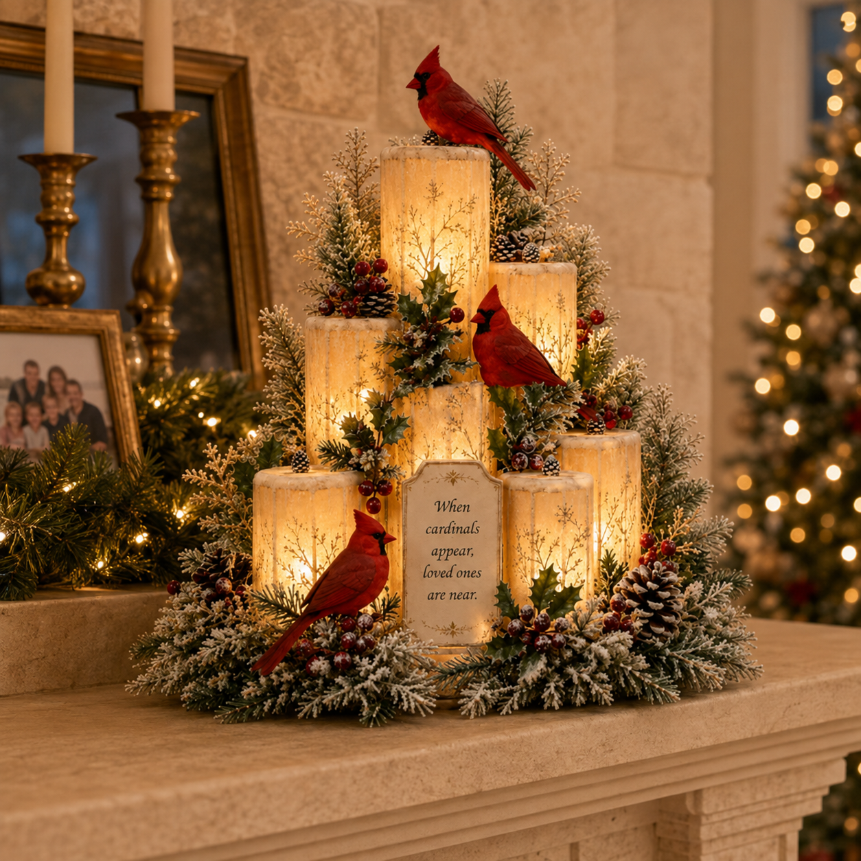 🌹Cardinal Memorial LED Candle Centerpiece