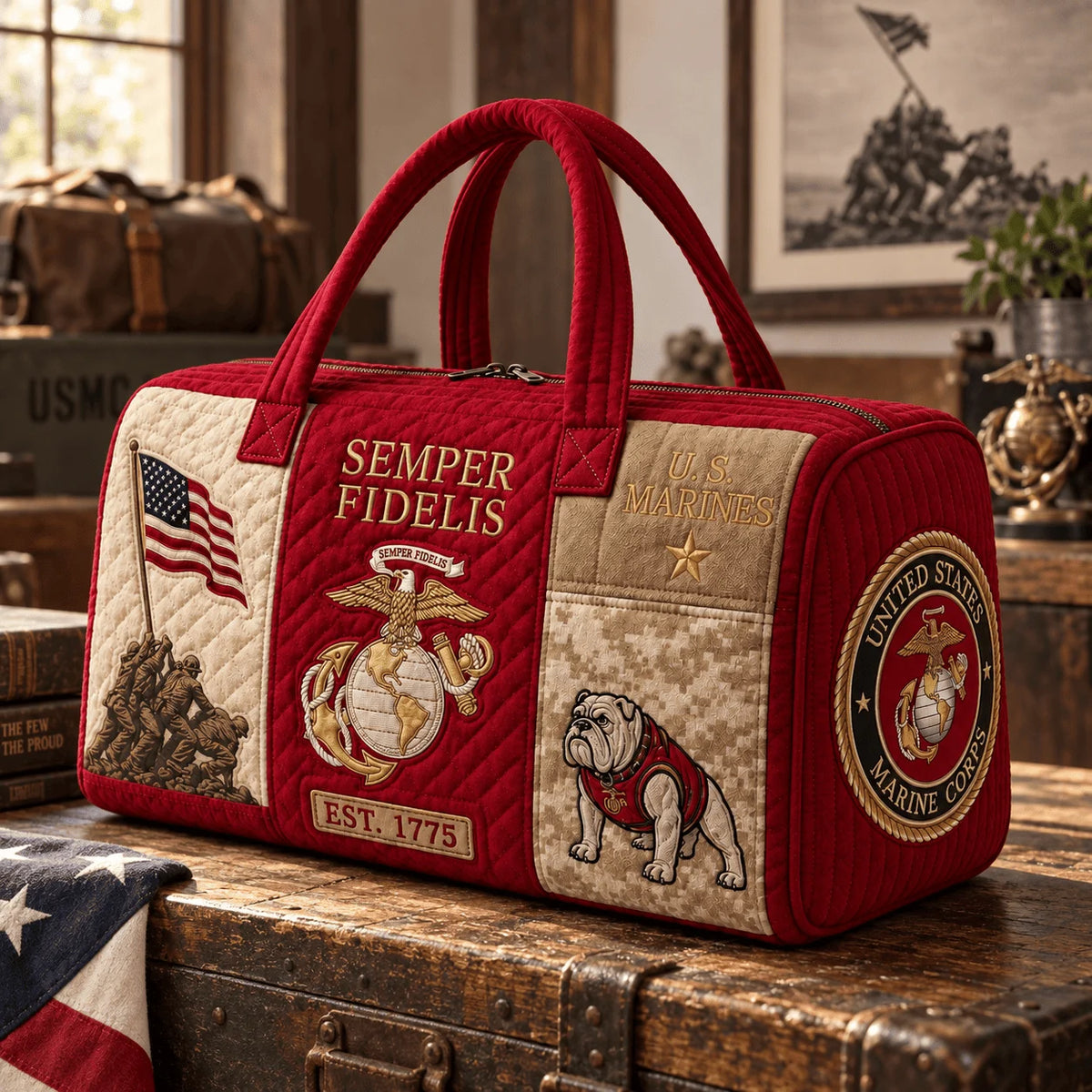 100% Handmade US Military Heritage Quilted Duffel Bag(𝐌𝐢𝐜𝐡𝐚𝐞𝐥 𝐇𝐚𝐫𝐫𝐢𝐬 𝐇𝐚𝐧𝐝𝐦𝐚𝐝𝐞®)