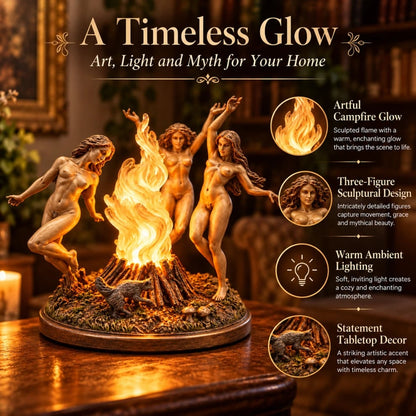 Dance of the Three Goddesses – Illuminated Sacred Fire Sculpture | Mystical Forest Fantasy Decor