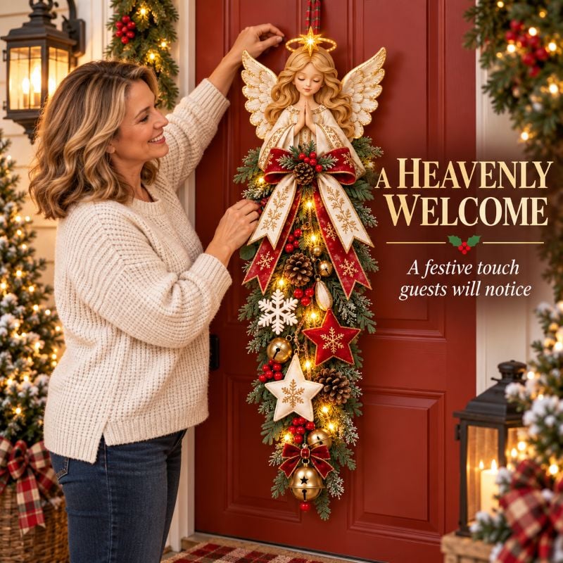 🎉 49% OFF✨👼 Lighted Angel Christmas Door Swag – A Heavenly Holiday Welcome