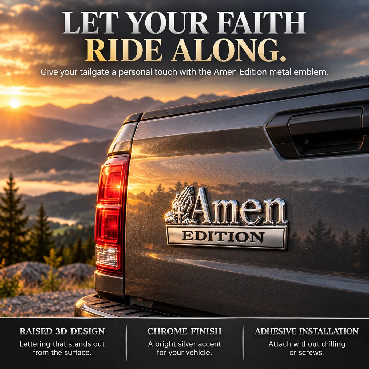⏳ Last Day 49% OFF – ✝️ Amen Edition Metal Emblem | 3D Chrome Cross & Wings Badge with 3M VHB Adhesive for Pickups, SUVs & Tailgates 🚘