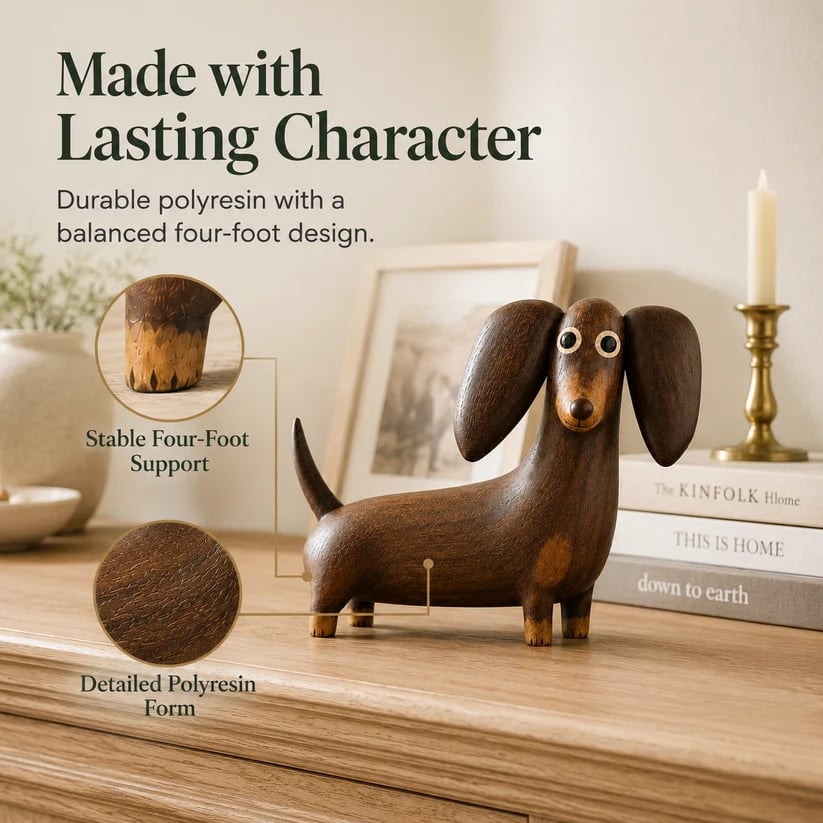 💯💡Whimsical Wood-Look Dachshund Sculpture