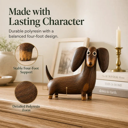 💯💡Whimsical Wood-Look Dachshund Sculpture