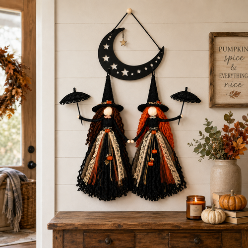 Moonlit Witch Sisters Wall Hanging
