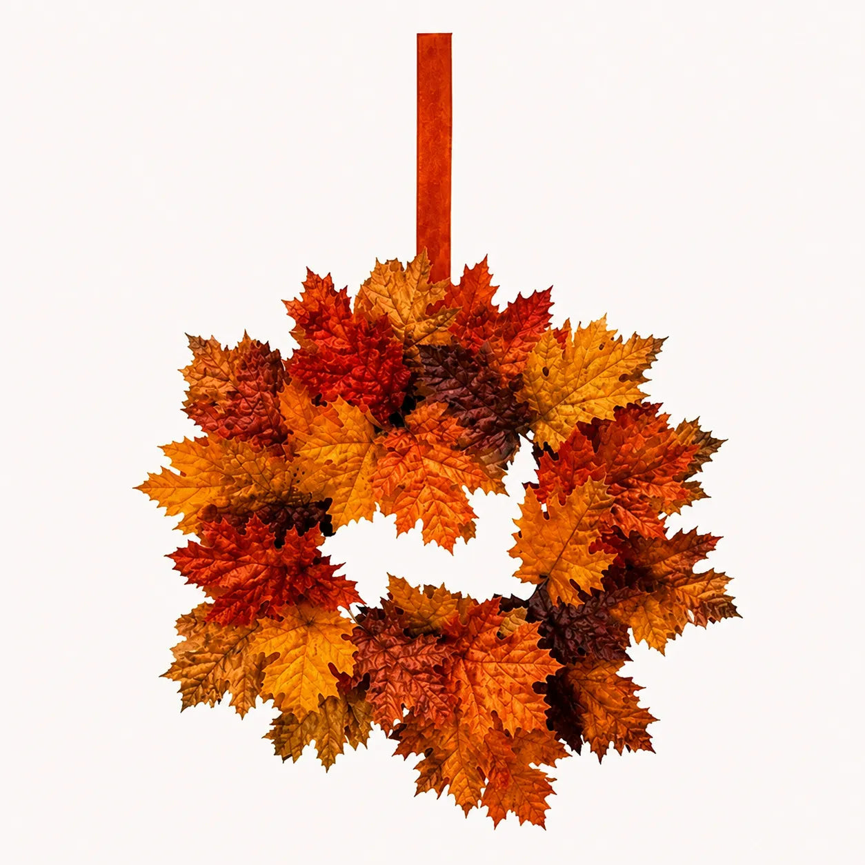 Mini Fall Maple Leaf Cabinet Wreath with Hanging Ribbon