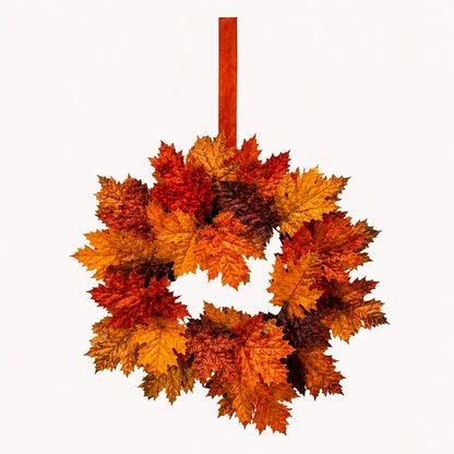 Mini Fall Maple Leaf Cabinet Wreath with Hanging Ribbon