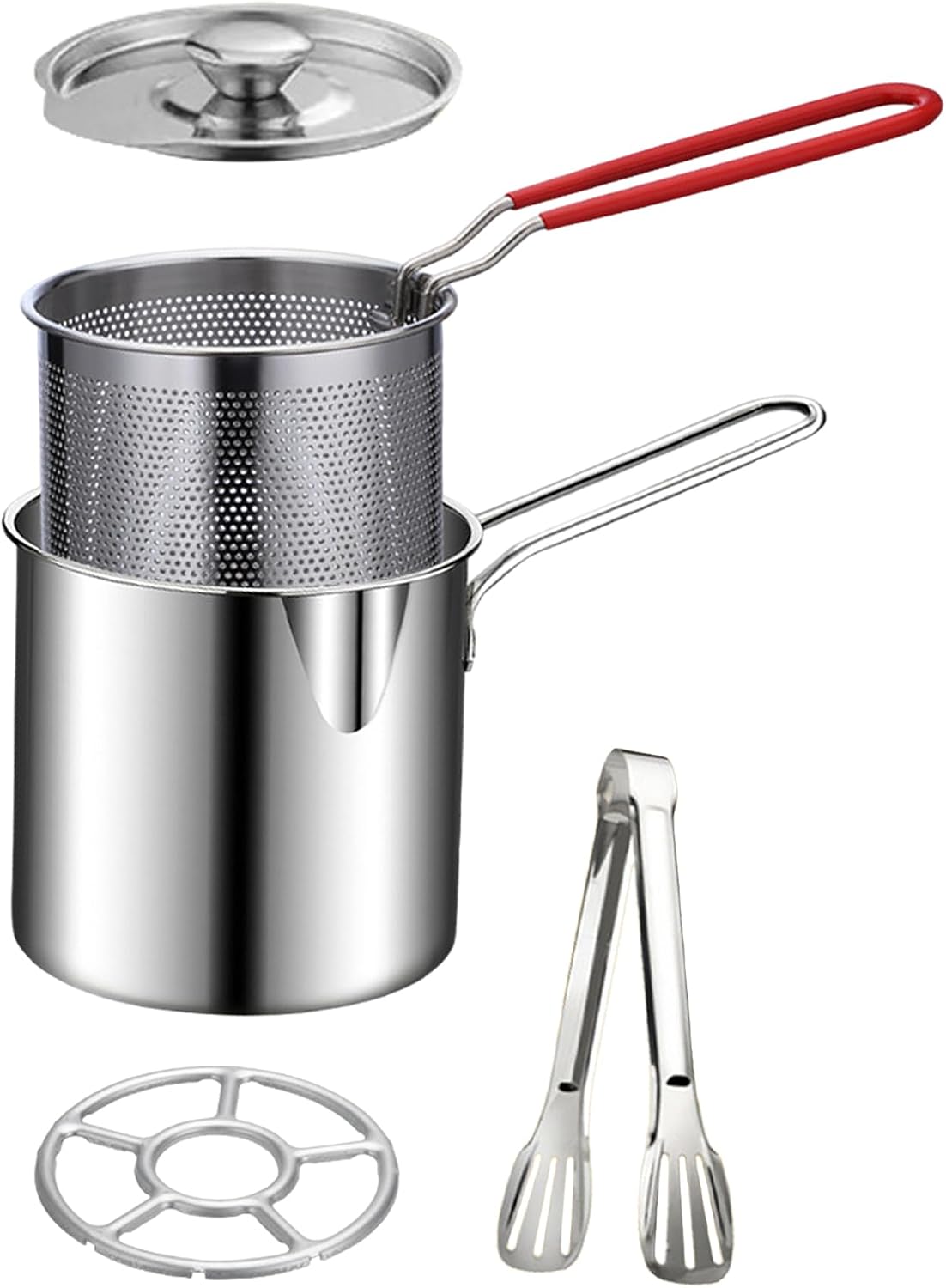 🎁🍟 Personal Mini Deep Fryer Set – Stainless Steel Pot with Lift-Out Draining Basket & Food Tongs