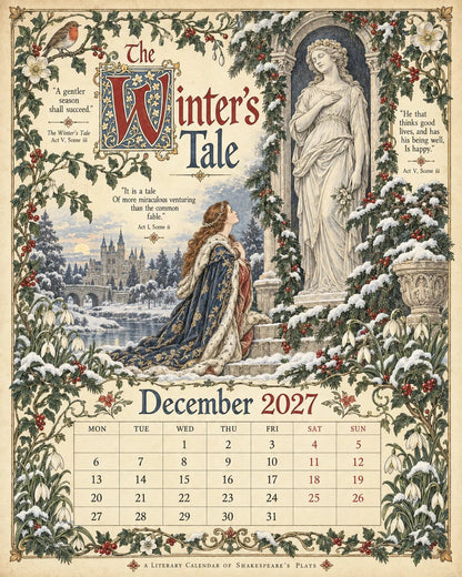 🗓️ A Vintage Literary Year 2027 – ✨ 12 Plays Through the Seasons | Vintage Illustrated Wall Calendar