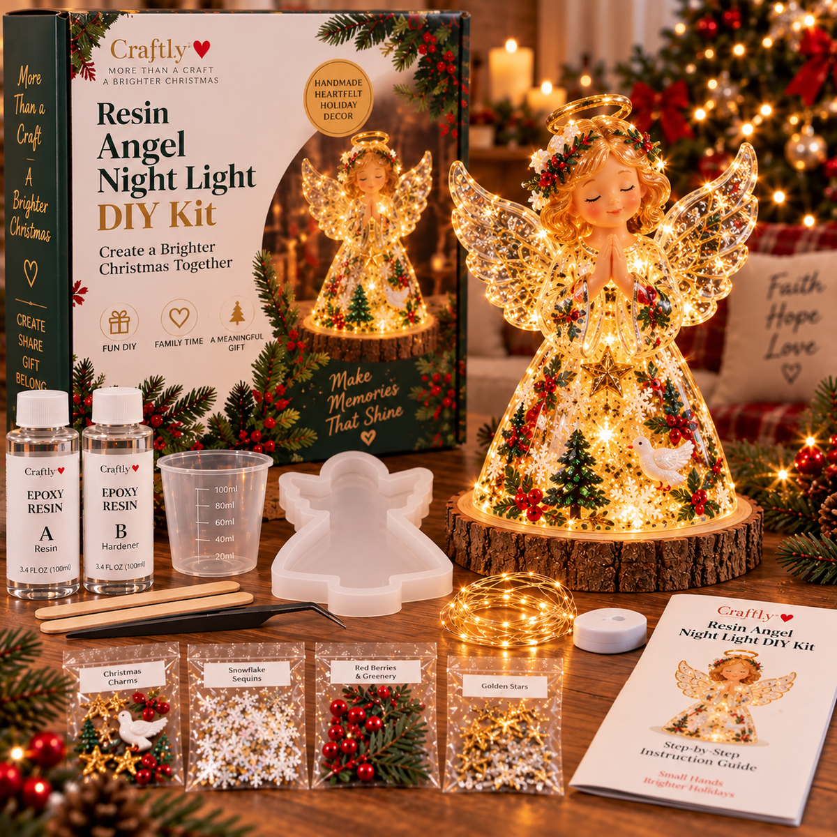🎄 ✨Beginner-Friendly Resin Christmas Tree Night Light DIY Kit | Complete Kit with Mold, Resin, Fairy Lights & Festive Decorations ✨