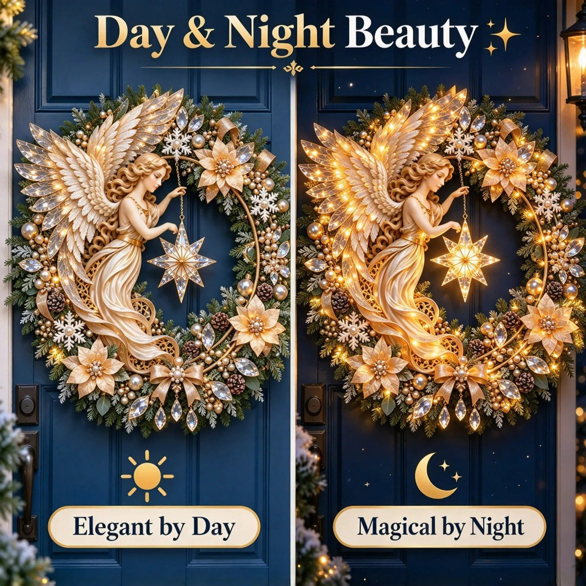 ✨ „Heavenly Angel“-Weihnachtskranz – Beleuchtete Türdekoration für die Feiertage ✨