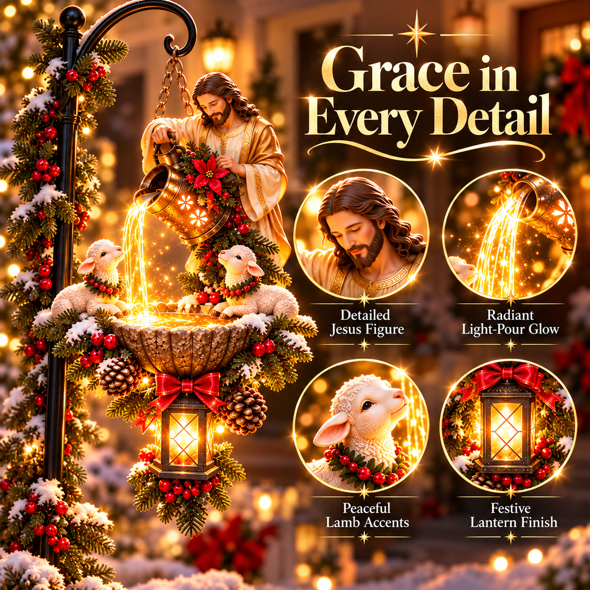🔥Last Day 50% OFF-✝️ Jesus Blessing Hanging Fountain – Lighted Christian Christmas Garden Decor
