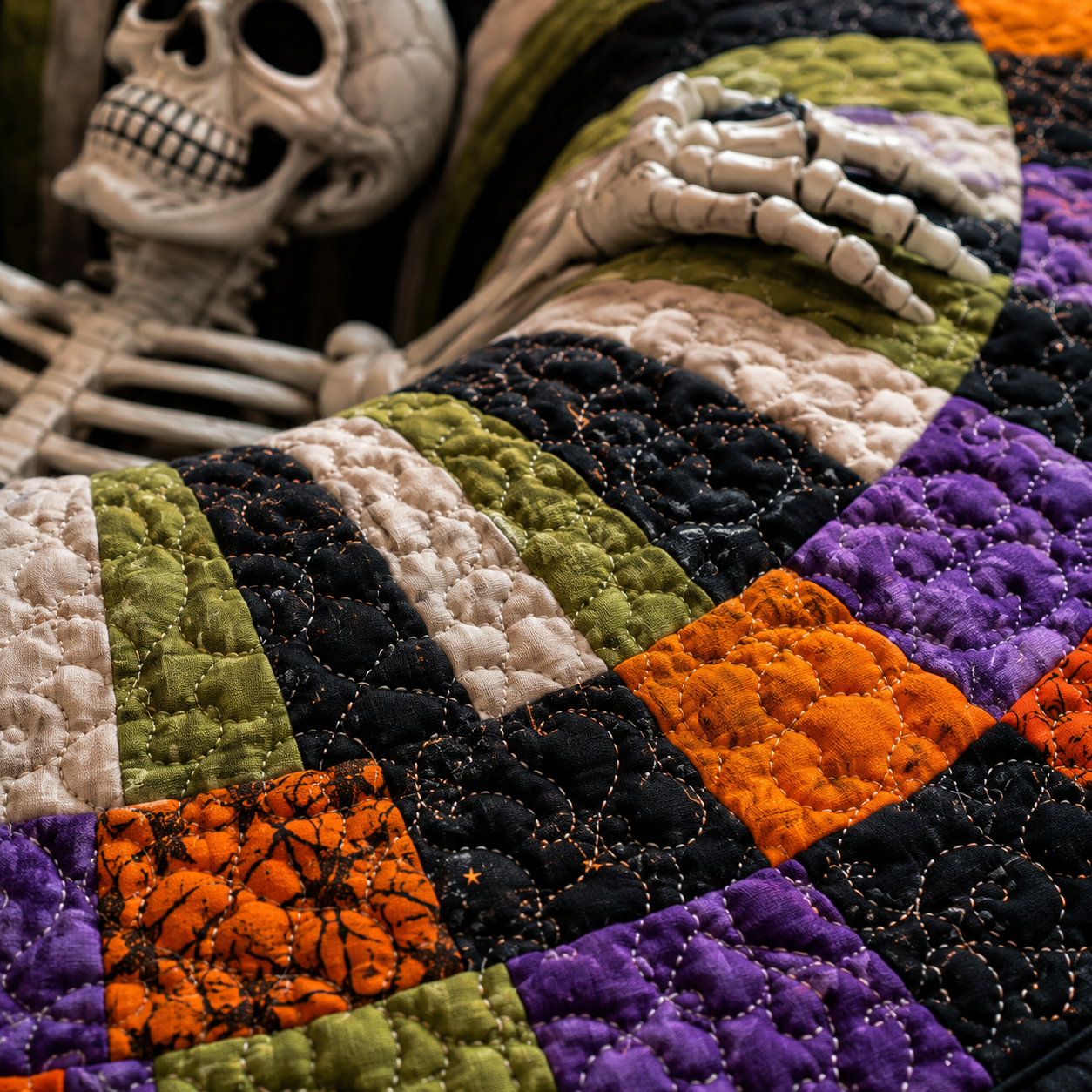 🎄👻 ✨ 60,000+ Sold — 3D Skeleton Vortex Quilted Round Halloween Rug